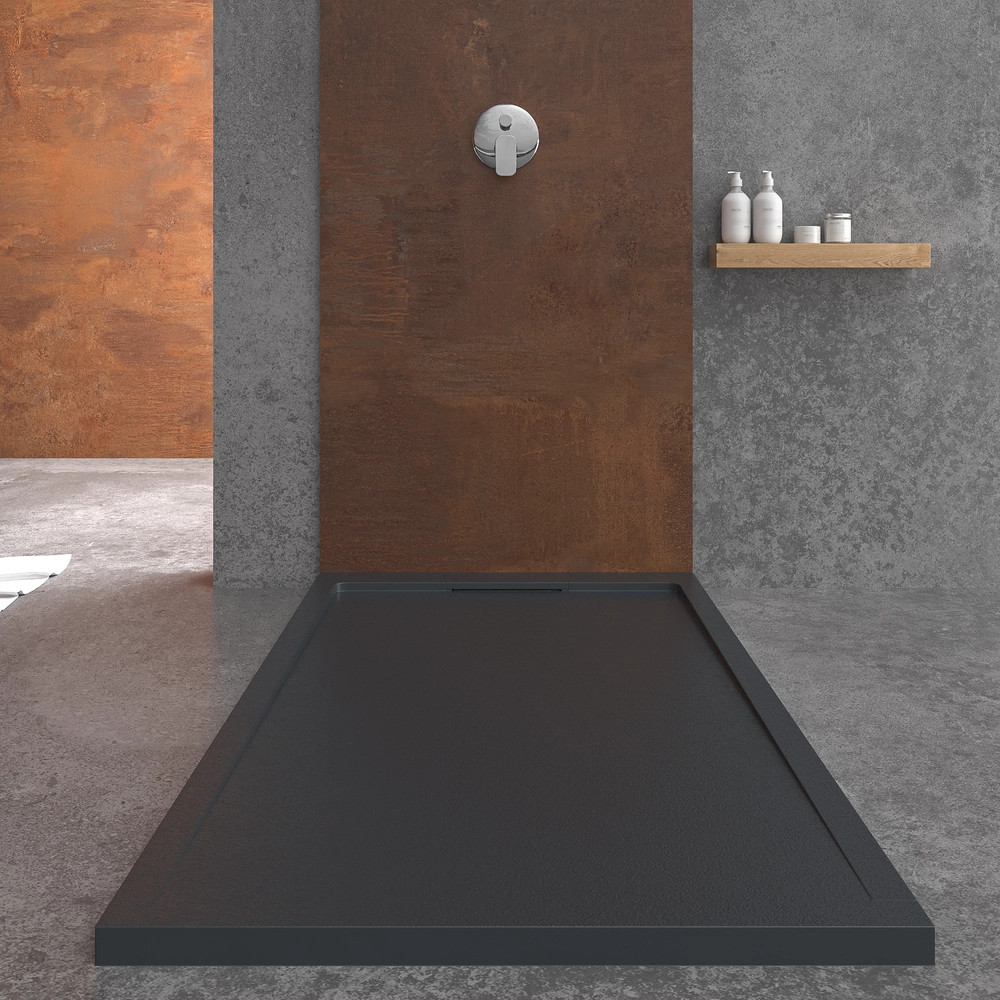 Receveur de douche en résine STYLE – gris anthracite RAL-7016 et autres – texture ardoise – antibactérien et antidérapant. grille cachée – Image 4