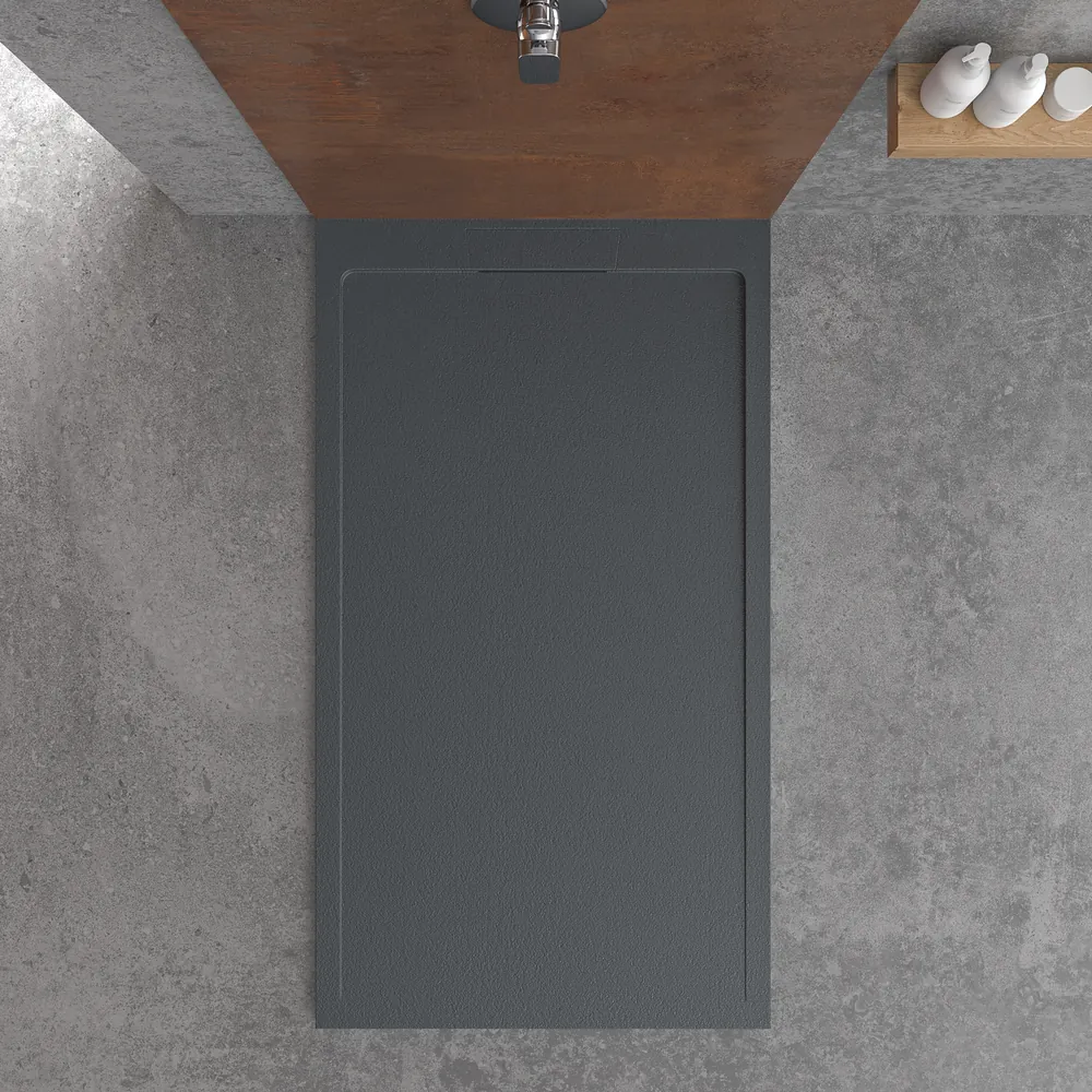Receveur de douche en résine STYLE – gris anthracite RAL-7016 et autres – texture ardoise – antibactérien et antidérapant. grille cachée
