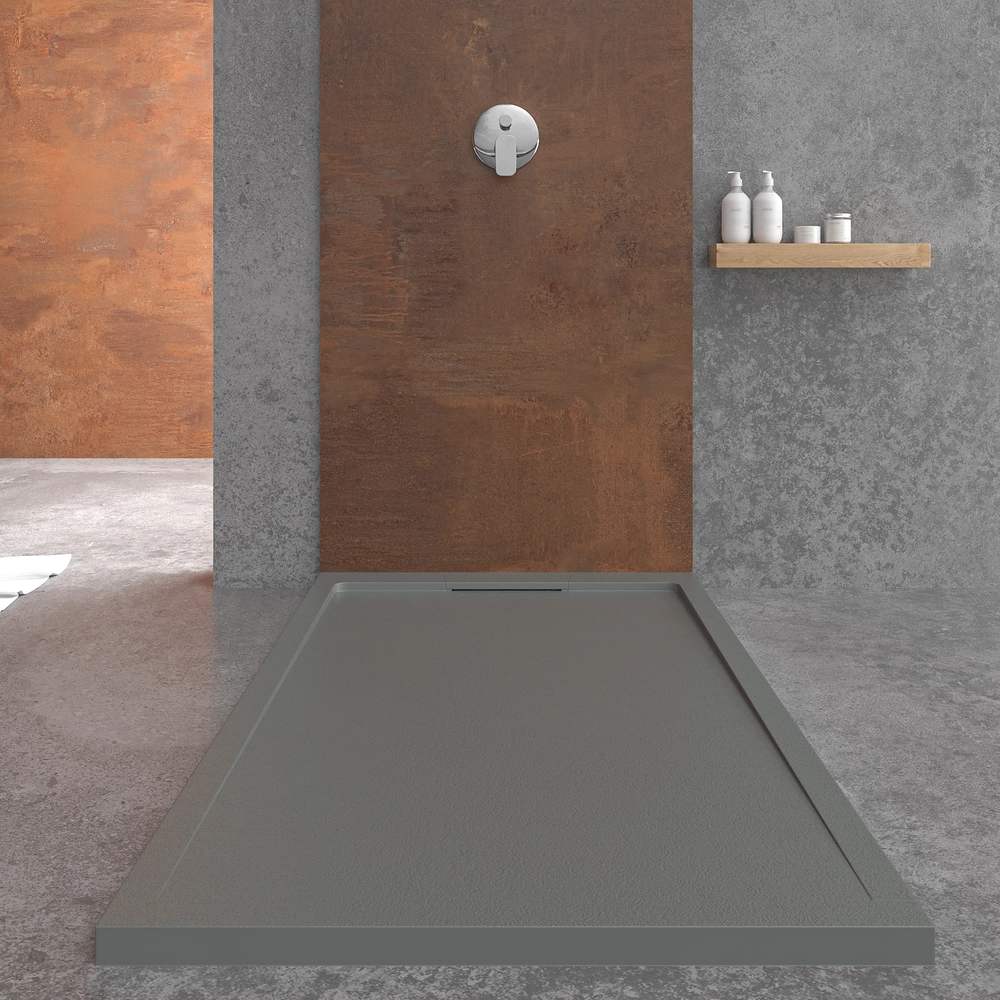 Receveur de douche en résine STYLE – couleur gris ciment RAL-7005 et autres – texture ardoise – antibactérien et antidérapant. grille cachée – Image 3