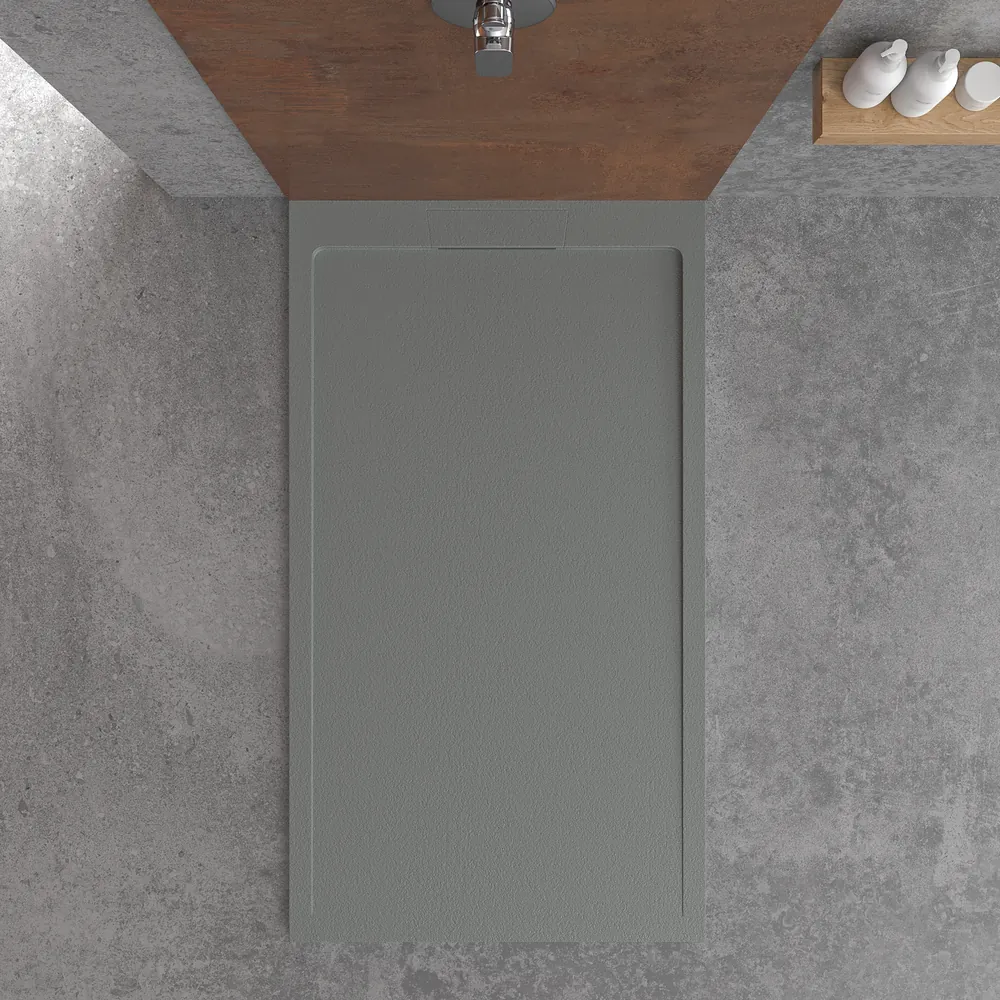 Receveur de douche en résine STYLE – couleur gris ciment RAL-7005 et autres – texture ardoise – antibactérien et antidérapant. grille cachée