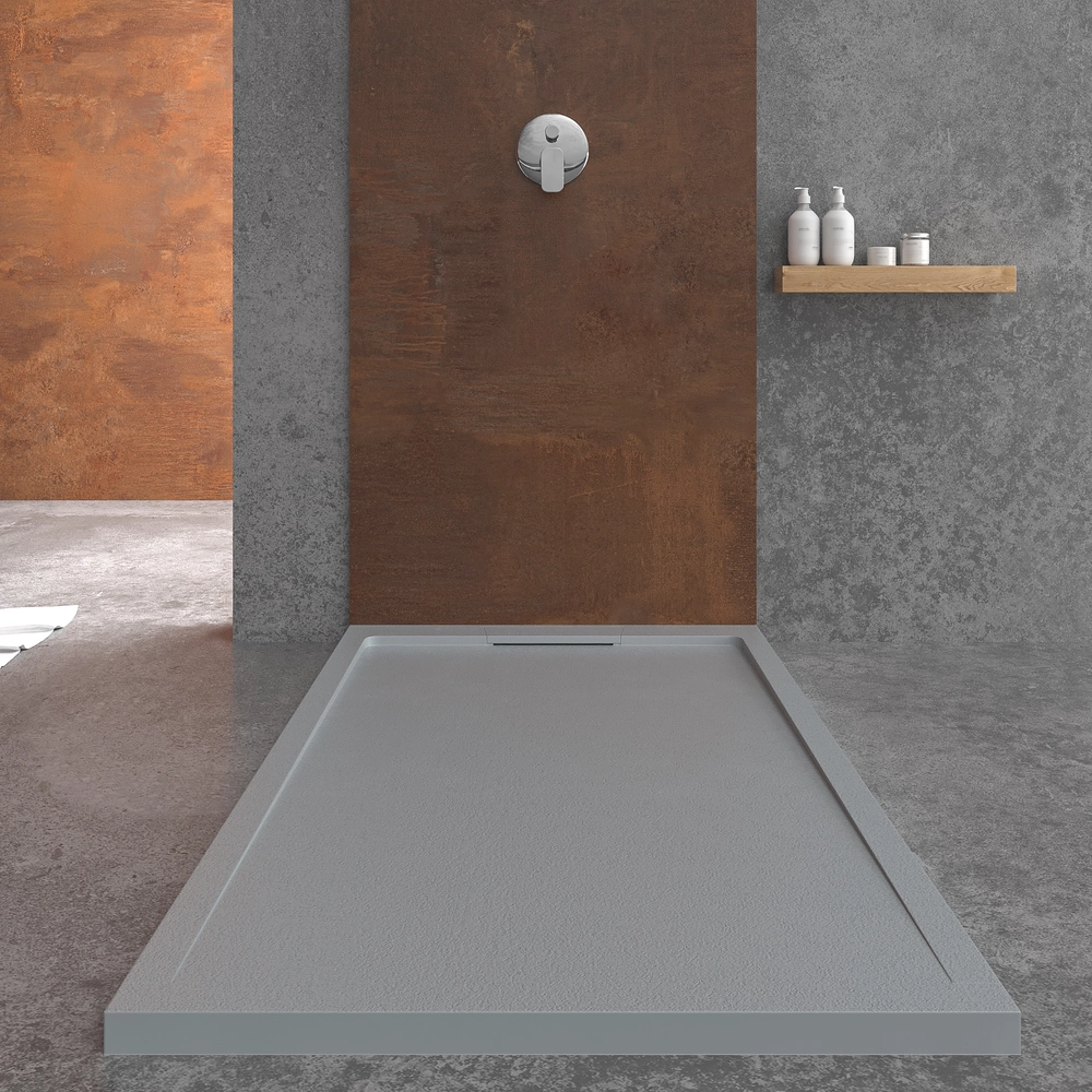 Receveur de douche en résine STYLE – couleur gris RAL-7040 et autres – texture ardoise – antibactérien et antidérapant. grille cachée – Image 3