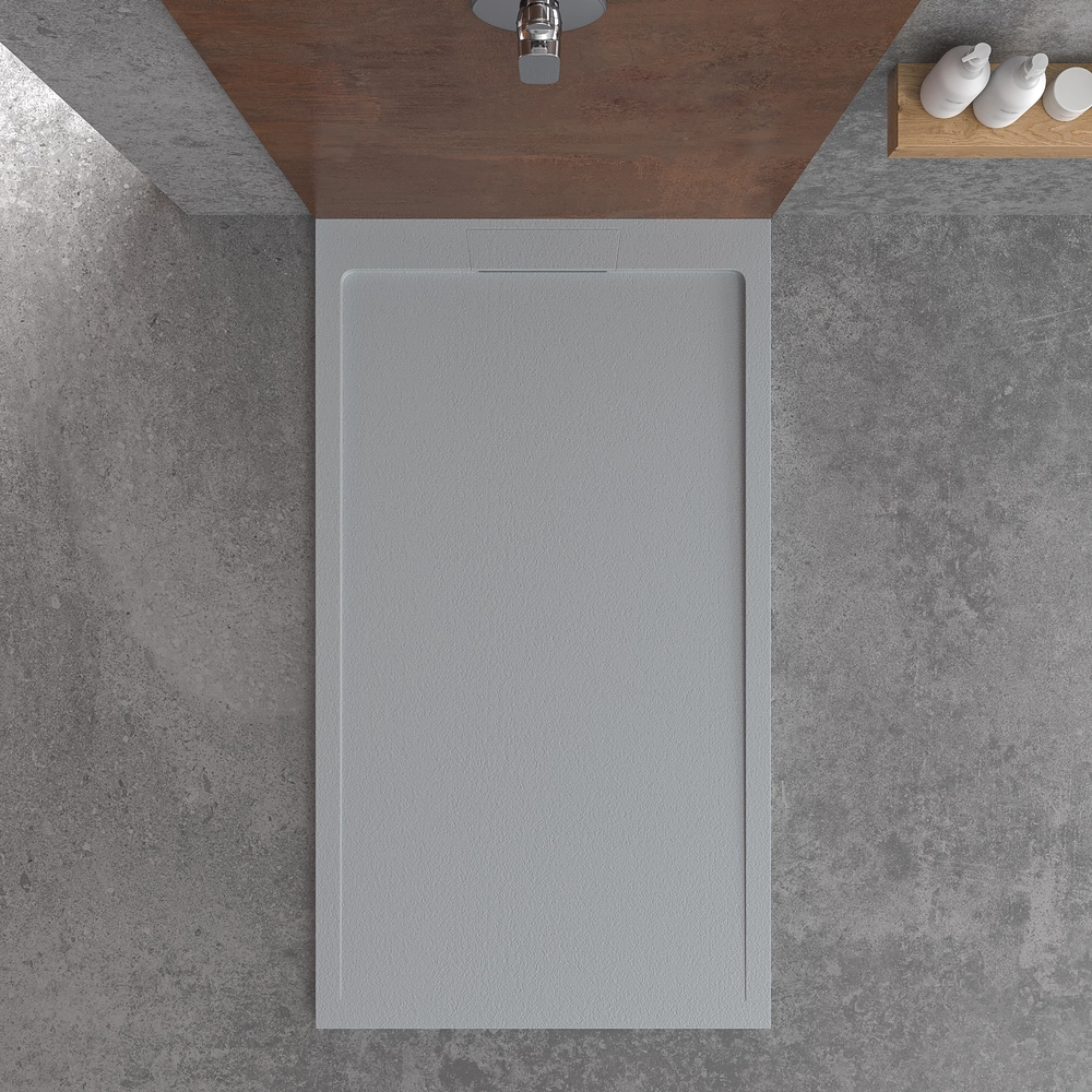 Receveur de douche en résine STYLE – couleur gris RAL-7040 et autres – texture ardoise – antibactérien et antidérapant. grille cachée