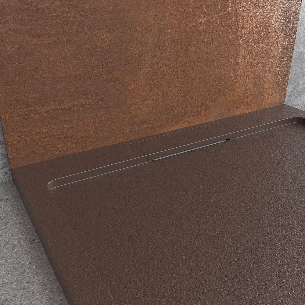Receveur de douche en résine STYLE – couleur chocolat RAL-8017 et autres – texture ardoise – antibactérien et antidérapant. grille cachée – Image 3