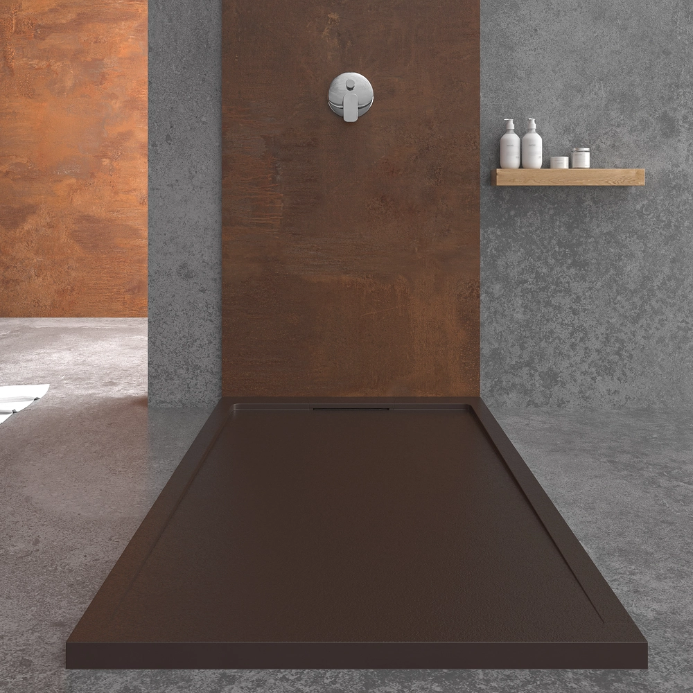 Receveur de douche en résine STYLE – couleur chocolat RAL-8017 et autres – texture ardoise – antibactérien et antidérapant. grille cachée – Image 2