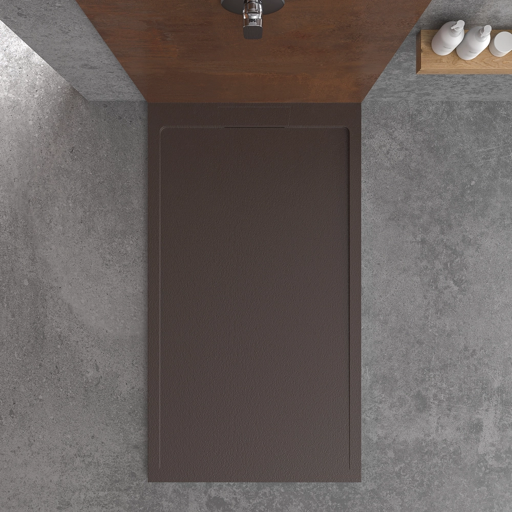 Receveur de douche en résine STYLE – couleur chocolat RAL-8017 et autres – texture ardoise – antibactérien et antidérapant. grille cachée