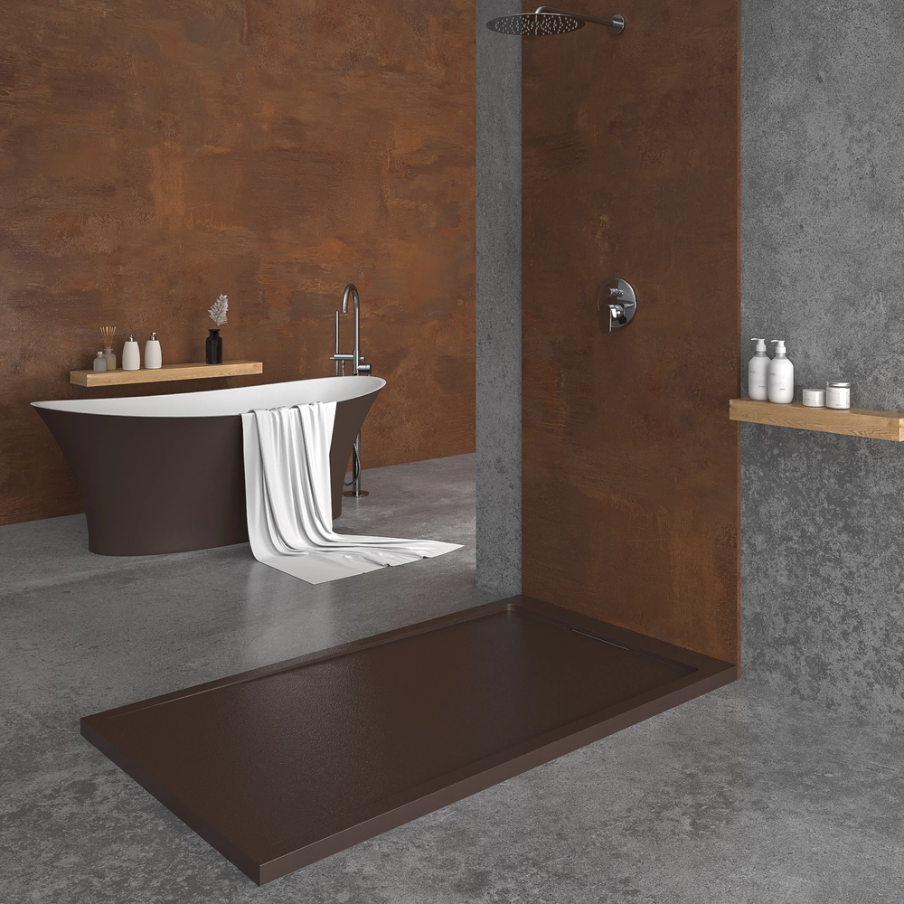 Receveur de douche en résine STYLE – couleur chocolat RAL-8017 et autres – texture ardoise – antibactérien et antidérapant. grille cachée – Image 4