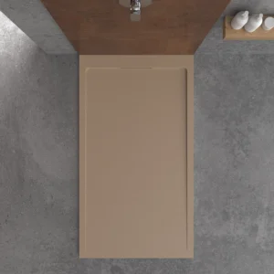 Receveur de douche en résine STYLE – couleur moka RAL-1019 et autres – texture ardoise – antibactérien et antidérapant. grille cachée