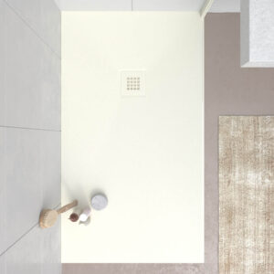 Receveur de douche en résine MYSTONE Blanc cassé RAL 9001 et autres coloris exclusifs, texture ardoise antibactérienne et antidérapante
