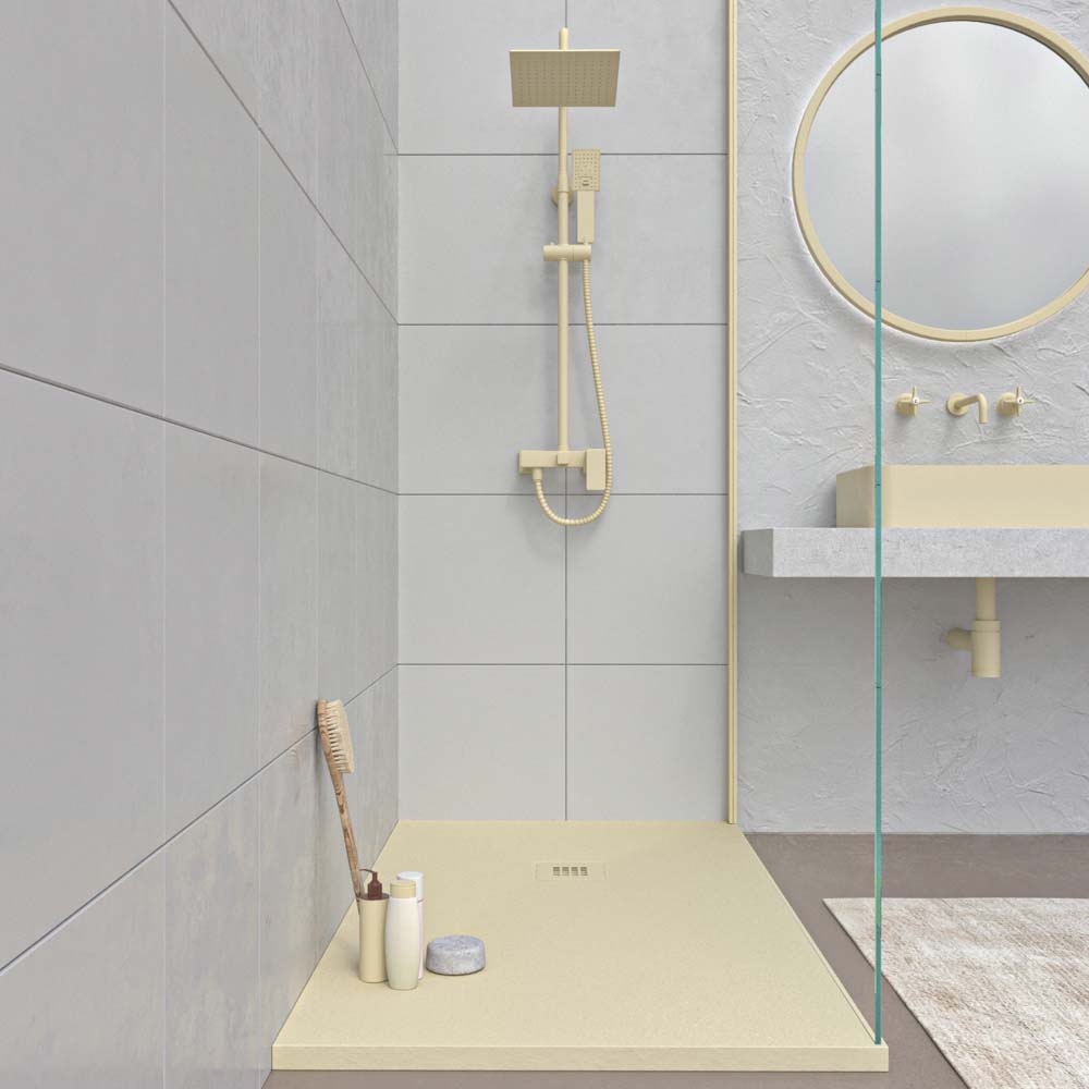 Receveur de douche en résine MYSTONE Ivoire RAL 1015 et autres coloris exclusifs, texture ardoise antibactérienne et antidérapante – Image 2