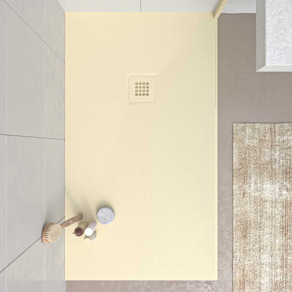 Receveur de douche en résine MYSTONE Ivoire RAL 1015 et autres coloris exclusifs, texture ardoise antibactérienne et antidérapante